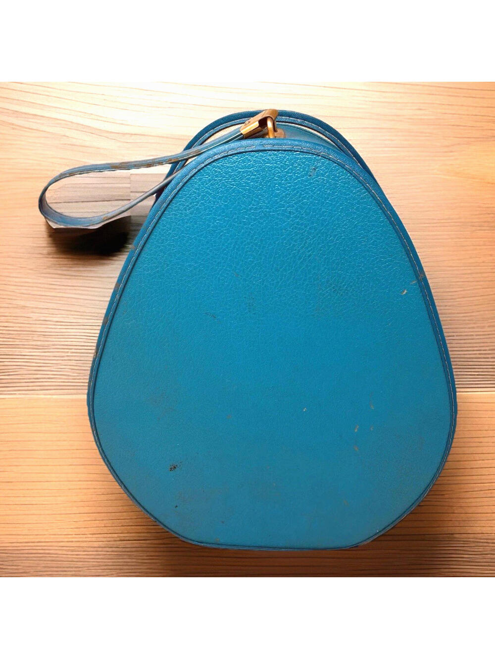 VTG Teardrop Avocado Luggage Case MCM Blue Carry On Bag Wristlet Retro 60s EUC